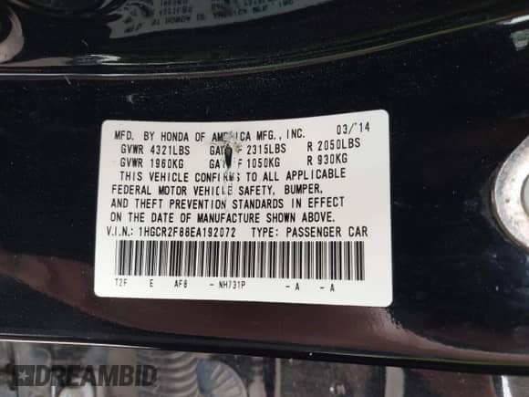 2014 Honda Accord EX-L with VIN 1HGCR2F88EA192072, listed as a IAAI auction lot 43339437 with 112,143 mi miles and . Bid and sale history available at DreamBid. Image 9.