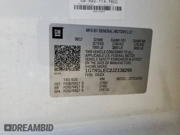 2018 GMC Sierra 1500 z VIN 1GTR1LEC2JZ138290, wystawiony jako Copart lot #77732714 z przebiegiem 160 851 mil mil oraz Szkoda całkowita • Salvage title. Historia ofert i sprzedaży dostępna na DreamBid. Obrazek 12.