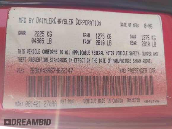2007 Dodge Charger with VIN 2B3KA43R67H622147, listed as a IAAI auction lot 43229532 with 184,611 mi miles and . Bid and sale history available at DreamBid. Image 9.