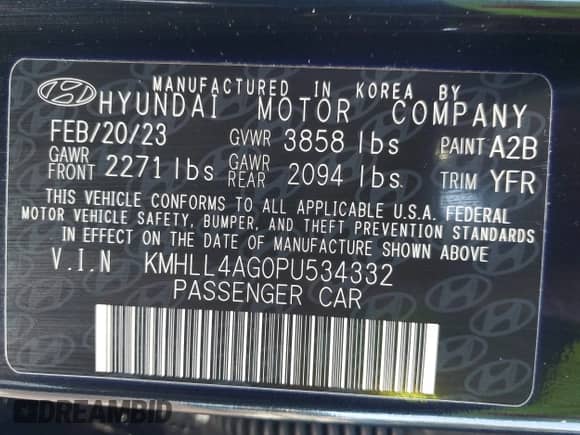 2023 Hyundai Elantra SE with VIN KMHLL4AG0PU534332, listed as a IAAI auction lot 43319237 with 13,867 mi miles and . Bid and sale history available at DreamBid. Image 9.