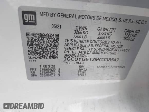2021 Chevrolet Silverado 1500 LTZ with VIN 3GCUYGET3MG338547, listed as a IAAI auction lot 41621179 with 25,335 mi miles and . Bid and sale history available at DreamBid. Image 9.