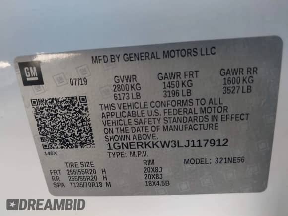 2020 Chevrolet Traverse Premier z VIN 1GNERKKW3LJ117912, wystawiony jako IAAI lot #42317330 z przebiegiem 113 576 mil mil oraz . Historia ofert i sprzedaży dostępna na DreamBid. Obrazek 9.