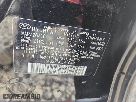 2017 Hyundai Elantra SE with VIN KMHD74LF0HU149836, listed as a Copart auction lot 81685605 with Not provided miles and Non repairable. Bid and sale history available at DreamBid. Image 12.