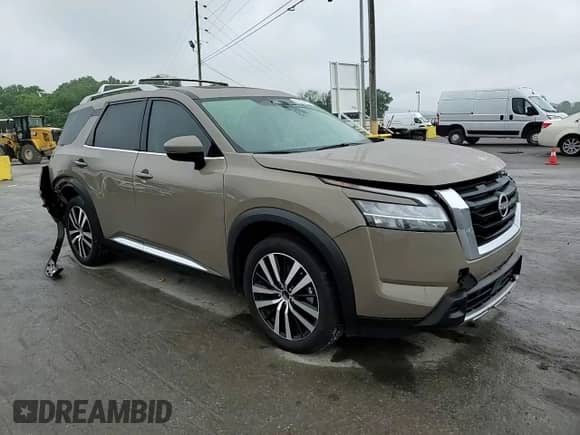 2023 Nissan Pathfinder Platinum with VIN 5N1DR3DJ7PC258256, listed as a Copart auction lot 57650225 with 18,023 mi miles and Salvage title. Bid and sale history available at DreamBid. Image 14.