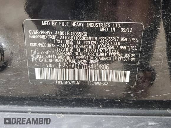 2013 Subaru Forester X Limited z VIN JF2SHAEC7DH430806, wystawiony jako Copart lot #82316925 z przebiegiem 129 387 mil mil oraz Czysty tytuł • Clean title. Historia ofert i sprzedaży dostępna na DreamBid. Obrazek 14.