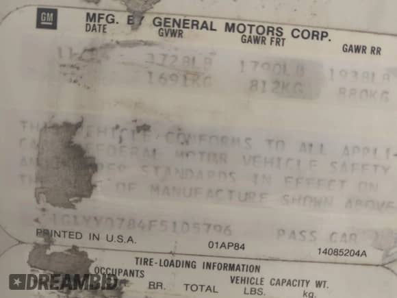 1985 Chevrolet Corvette с VIN 1G1YY0784F5105796, выставлен на аукционе IAAI как лот 43206726 с пробегом 137 315 миль миль и . История ставок и продаж доступна на DreamBid. Изображение 9.