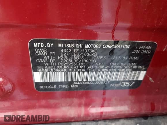 2020 Mitsubishi Outlander ES с VIN JA4AR3AU0LU025727, выставлен на аукционе Copart как лот 90856685 с пробегом 25 600 миль миль и Чистый • Clean title. История ставок и продаж доступна на DreamBid. Изображение 12.