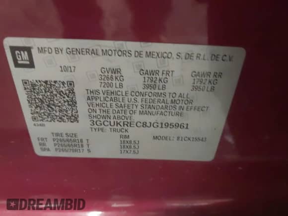 2018 Chevrolet Silverado 1500 LT с VIN 3GCUKREC8JG195961, выставлен на аукционе IAAI как лот 42955257 с пробегом Не указан миль и . История ставок и продаж доступна на DreamBid. Изображение 9.