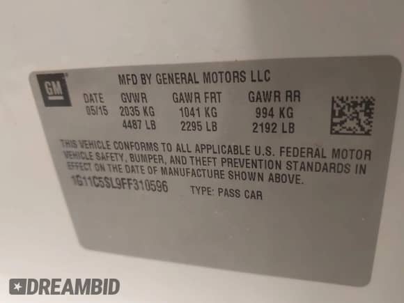 2015 Chevrolet Malibu LT с VIN 1G11C5SL9FF310596, выставлен на аукционе IAAI как лот 43028402 с пробегом 137 035 миль миль и . История ставок и продаж доступна на DreamBid. Изображение 9.