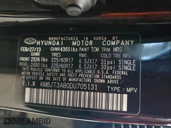 2013 Hyundai Tucson GL с VIN KM8JT3AB0DU705131, выставлен на аукционе Copart как лот 81367635 с пробегом 155 439 миль миль и Чистый • Clean title. История ставок и продаж доступна на DreamBid. Изображение 13.