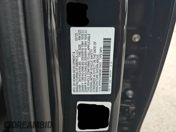 2025 Honda Pilot EX-L с VIN 5FNYG1H46SB110437, выставлен на аукционе Copart как лот 86532135 с пробегом 880 миль миль и Чистый • Clean title. История ставок и продаж доступна на DreamBid. Изображение 10.