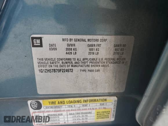 2009 Chevrolet Malibu 1LT с VIN 1G1ZH57B79F224972, выставлен на аукционе Copart как лот 71845755 с пробегом 189 689 миль миль и Списание • Salvage title. История ставок и продаж доступна на DreamBid. Изображение 12.