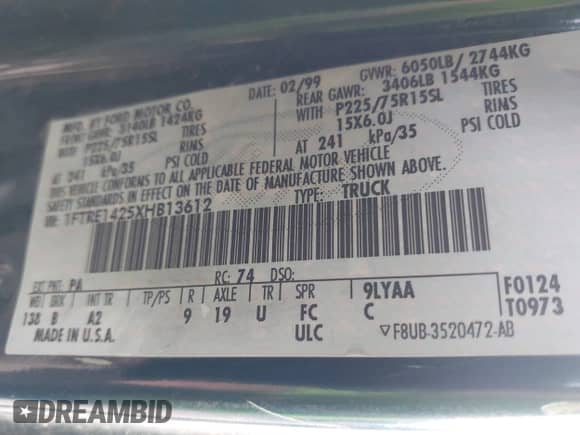 1999 Ford Econoline Cargo с VIN 1FTRE1425XHB13612, выставлен на аукционе IAAI как лот 43134299 с пробегом 276 487 миль миль и . История ставок и продаж доступна на DreamBid. Изображение 9.