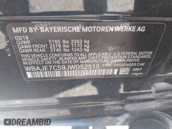 2018 BMW 5 Series 540i xDrive с VIN WBAJE7C59JWD52515, выставлен на аукционе IAAI как лот 42340795 с пробегом 112 337 миль миль и . История ставок и продаж доступна на DreamBid. Изображение 9.