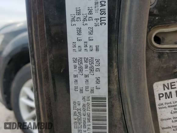 2017 Dodge Journey SXT with VIN 3C4PDCBG3HT518231, listed as a Copart auction lot 70215585 with 262,209 mi miles and Clean title. Bid and sale history available at DreamBid. Image 13.