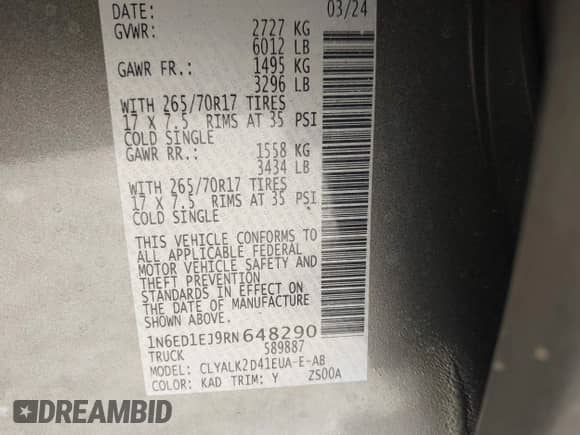 2024 Nissan Frontier SV with VIN 1N6ED1EJ9RN648290, listed as a IAAI auction lot 43051991 with 15,916 mi miles and . Bid and sale history available at DreamBid. Image 9.