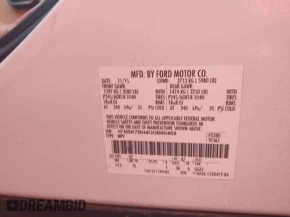 2016 Ford Explorer с VIN 1FM5K7BH4GGB60469, выставлен на аукционе IAAI как лот 42064652 с пробегом 152 664 миль миль и . История ставок и продаж доступна на DreamBid. Изображение 9.