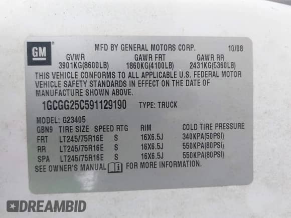 2009 Chevrolet Express Cargo with VIN 1GCGG25C591129190, listed as a IAAI auction lot 42928425 with 176,026 mi miles and . Bid and sale history available at DreamBid. Image 9.