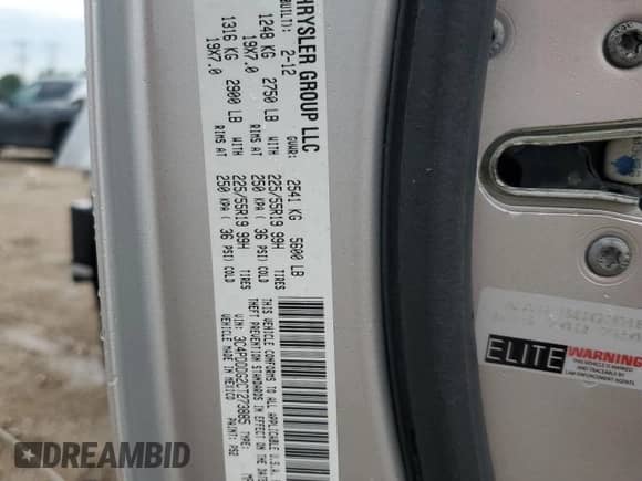 2012 Dodge Journey Crew with VIN 3C4PDDDG2CT273885, listed as a Copart auction lot 63467185 with 71,989 mi miles and Salvage title. Bid and sale history available at DreamBid. Image 13.