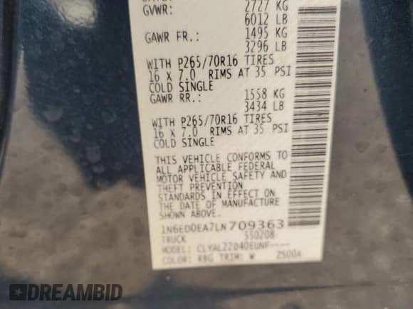 2020 Nissan Frontier SV with VIN 1N6ED0EA7LN709363, listed as a Copart auction lot 68437705 with 21,109 mi miles and Salvage title. Bid and sale history available at DreamBid. Image 13.