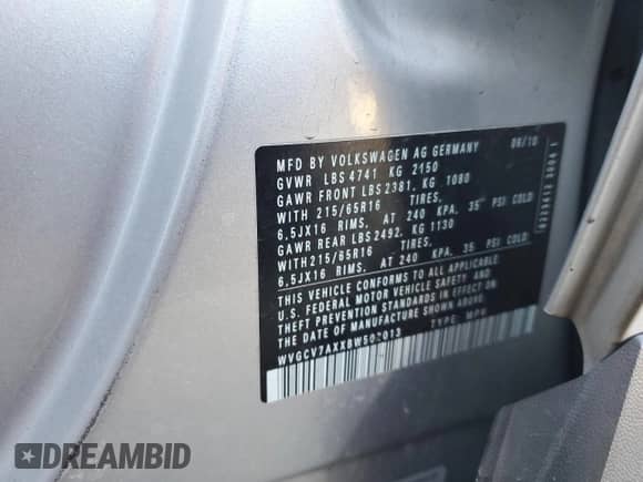 2011 Volkswagen Tiguan S с VIN WVGCV7AXXBW502013, выставлен на аукционе Copart как лот 88782505 с пробегом 45 091 миль миль и Списание • Salvage title. История ставок и продаж доступна на DreamBid. Изображение 14.