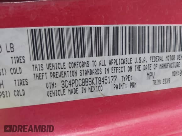 2019 Dodge Journey SE with VIN 3C4PDCBB9KT845177, listed as a IAAI auction lot 43296415 with 162,846 mi miles and . Bid and sale history available at DreamBid. Image 9.