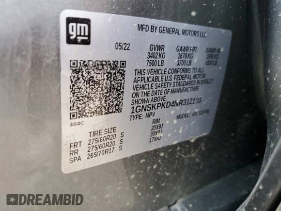 2022 Chevrolet Tahoe Z71 с VIN 1GNSKPKD4NR312103, выставлен на аукционе Copart как лот 83826915 с пробегом 31 561 миль миль и Списание • Salvage title. История ставок и продаж доступна на DreamBid. Изображение 13.