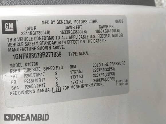 2008 Chevrolet Tahoe Special Service с VIN 1GNFK03078R277839, выставлен на аукционе IAAI как лот 42945514 с пробегом Не указан миль и . История ставок и продаж доступна на DreamBid. Изображение 9.