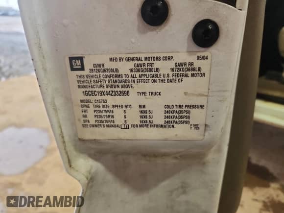 2004 Chevrolet Silverado 1500 Work Truck with VIN 1GCEC19X44Z332690, listed as a Copart auction lot 70948915 with 306,781 mi miles and Salvage title. Bid and sale history available at DreamBid. Image 13.