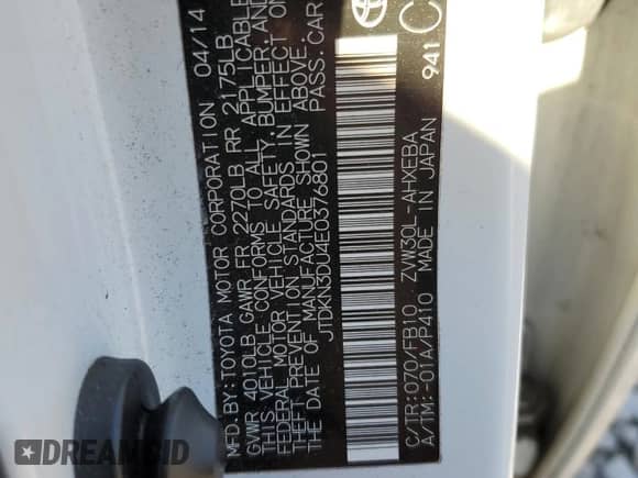 2014 Toyota Prius Two с VIN JTDKN3DU4E0376801, выставлен на аукционе Copart как лот 85595915 с пробегом 120 737 миль миль и Чистый • Clean title. История ставок и продаж доступна на DreamBid. Изображение 12.