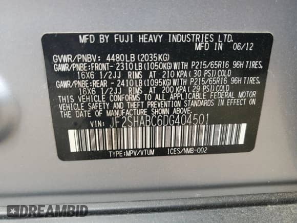 2013 Subaru Forester X z VIN JF2SHABC6DG404501, wystawiony jako Copart lot #64898635 z przebiegiem 137 175 mil mil oraz Szkoda całkowita • Salvage title. Historia ofert i sprzedaży dostępna na DreamBid. Obrazek 13.