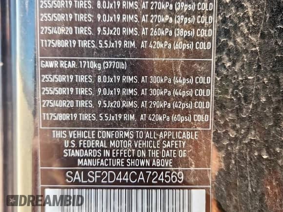 2012 Land Rover Range Rover Sport HSE with VIN SALSF2D44CA724569, listed as a Copart auction lot 64475595 with 144,514 mi miles and Salvage title. Bid and sale history available at DreamBid. Image 13.