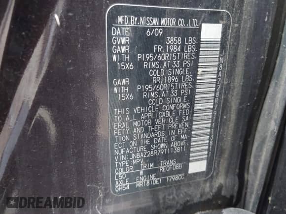 2009 Nissan Cube SL с VIN JN8AZ28R79T113811, выставлен на аукционе IAAI как лот 42884697 с пробегом 152 283 миль миль и . История ставок и продаж доступна на DreamBid. Изображение 9.