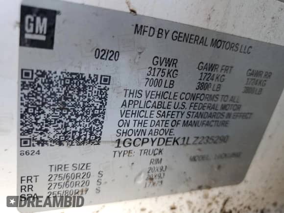 2020 Chevrolet Silverado 1500 LT with VIN 1GCPYDEK1LZ235290, listed as a Copart auction lot 71424205 with 198,208 mi miles and Clean title. Bid and sale history available at DreamBid. Image 12.