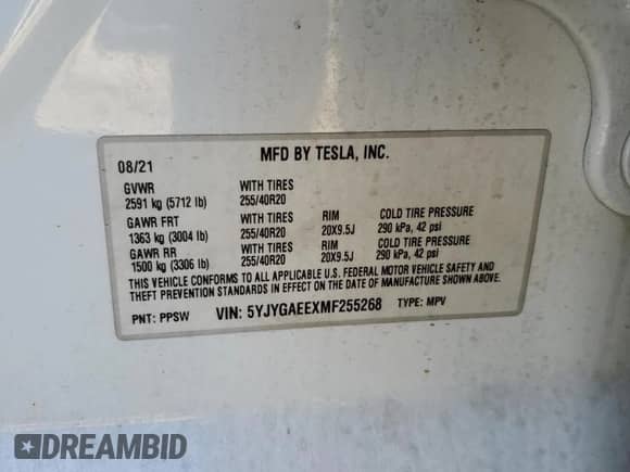 2021 Tesla Model Y Long Range with VIN 5YJYGAEEXMF255268, listed as a Copart auction lot 72024495 with 42,709 mi miles and Salvage title. Bid and sale history available at DreamBid. Image 12.