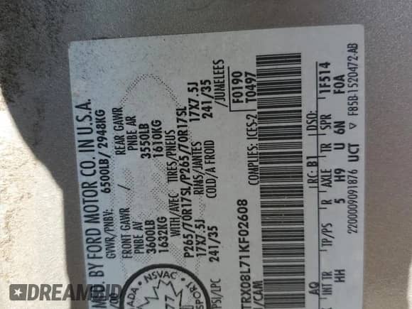 2001 Ford F-150 XL with VIN 1FTRX08L71KF02608, listed as a Copart auction lot 60115445 with 208,939 mi miles and Salvage title. Bid and sale history available at DreamBid. Image 12.