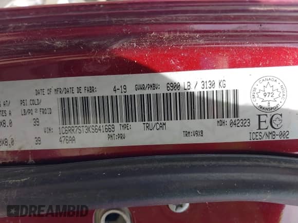 2019 Ram 1500 Tradesman с VIN 1C6RR7ST3KS641669, выставлен на аукционе IAAI как лот 42298633 с пробегом 100 674 миль миль и . История ставок и продаж доступна на DreamBid. Изображение 9.