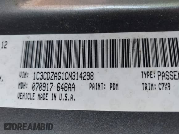 2012 Dodge Avenger SE with VIN 1C3CDZAG1CN314298, listed as a IAAI auction lot 43426201 with 158,064 mi miles and . Bid and sale history available at DreamBid. Image 9.