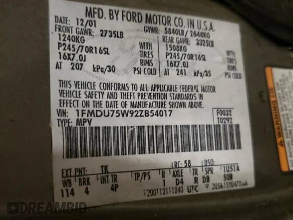 2002 Ford Explorer Limited с VIN 1FMDU75W92ZB54017, выставлен на аукционе Copart как лот 57509135 с пробегом 182 158 миль миль и Списание • Salvage title. История ставок и продаж доступна на DreamBid. Изображение 13.