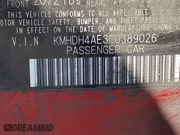 2012 Hyundai Elantra Limited z VIN KMHDH4AE3CU389026, wystawiony jako IAAI lot #42273522 z przebiegiem 120 828 mil mil oraz . Historia ofert i sprzedaży dostępna na DreamBid. Obrazek 9.