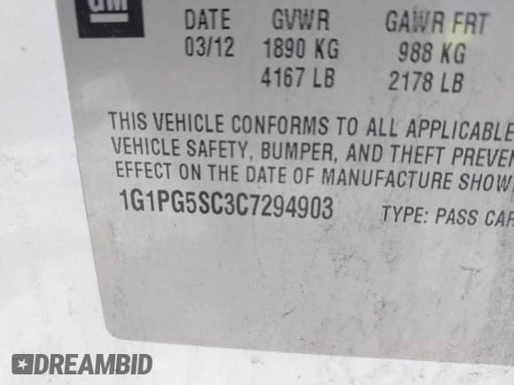 2012 Chevrolet Cruze 2LT с VIN 1G1PG5SC3C7294903, выставлен на аукционе IAAI как лот 42482488 с пробегом 203 138 миль миль и . История ставок и продаж доступна на DreamBid. Изображение 9.