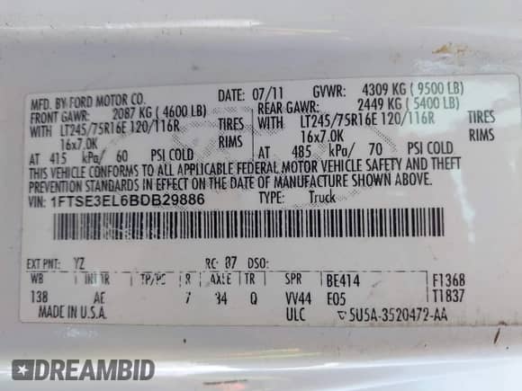 2011 Ford Econoline Cargo Commercial with VIN 1FTSE3EL6BDB29886, listed as a IAAI auction lot 41958479 with 211,787 mi miles and . Bid and sale history available at DreamBid. Image 9.