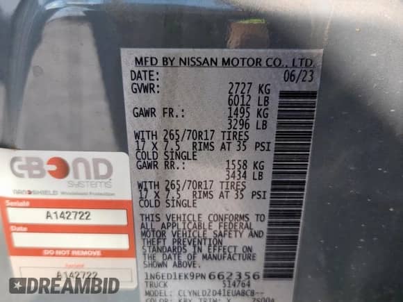 2023 Nissan Frontier SV with VIN 1N6ED1EK9PN662356, listed as a Copart auction lot 80653345 with 17,039 mi miles and Salvage title. Bid and sale history available at DreamBid. Image 12.