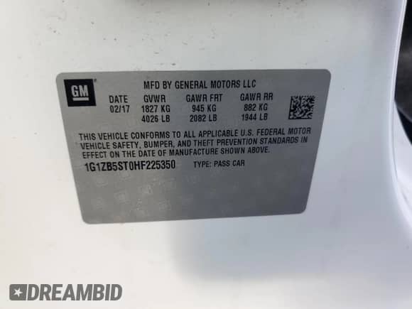 2017 Chevrolet Malibu LS z VIN 1G1ZB5ST0HF225350, wystawiony jako Copart lot #70105415 z przebiegiem 70 782 mil mil oraz Nie do naprawy • Non repairable. Historia ofert i sprzedaży dostępna na DreamBid. Obrazek 12.