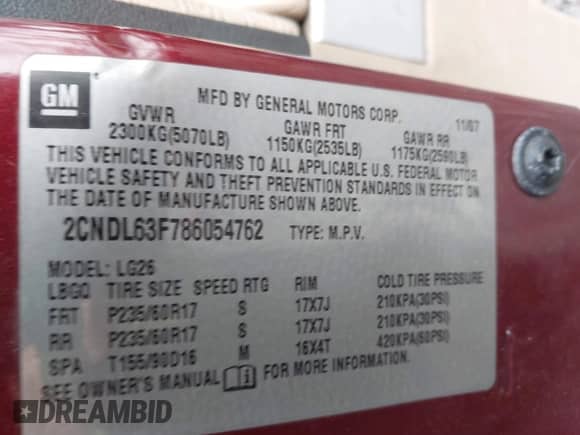 2008 Chevrolet Equinox LT с VIN 2CNDL63F786054762, выставлен на аукционе IAAI как лот 43443839 с пробегом 149 560 миль миль и . История ставок и продаж доступна на DreamBid. Изображение 9.