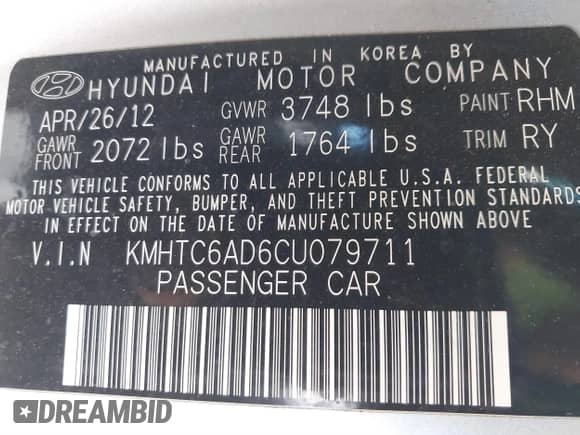 2012 Hyundai Veloster w/Gray Int z VIN KMHTC6AD6CU079711, wystawiony jako IAAI lot #41750279 z przebiegiem 154 746 mil mil oraz . Historia ofert i sprzedaży dostępna na DreamBid. Obrazek 9.