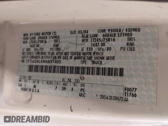 2004 Ford Econoline Cargo z VIN 1FTSE34L44HA97405, wystawiony jako IAAI lot #43077329 z przebiegiem 250 696 mil mil oraz . Historia ofert i sprzedaży dostępna na DreamBid. Obrazek 9.