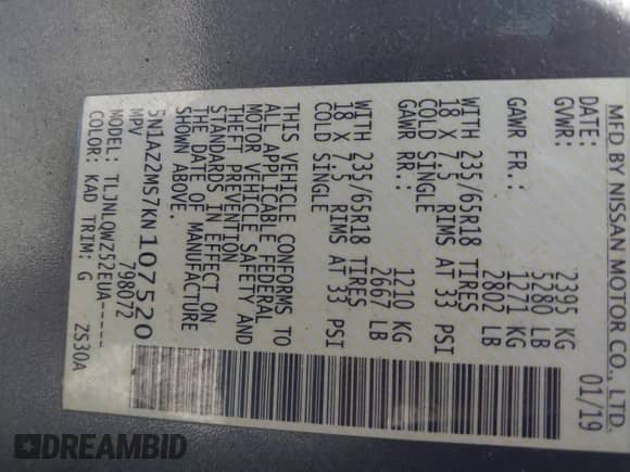 2019 Nissan Murano Platinum с VIN 5N1AZ2MS7KN107520, выставлен на аукционе IAAI как лот 41687420 с пробегом 96 518 миль миль и . История ставок и продаж доступна на DreamBid. Изображение 9.