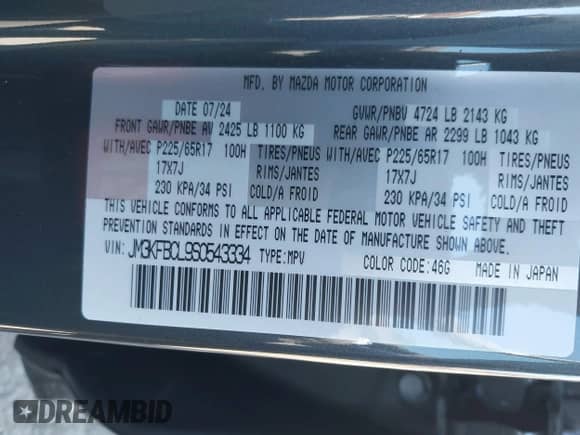 2025 Mazda CX-5 S Preferred with VIN JM3KFBCL9S0543334, listed as a IAAI auction lot 43375969 with 9,085 mi miles and . Bid and sale history available at DreamBid. Image 9.