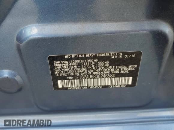 2016 Subaru Impreza Special Sports Limited with VIN JF1GPAU68G8246584, listed as a Copart auction lot 64408735 with 44,541 mi miles and Salvage title. Bid and sale history available at DreamBid. Image 12.